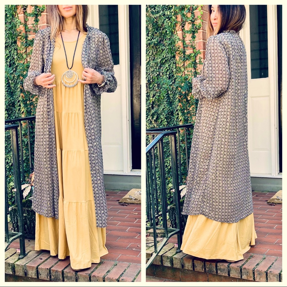 Gray Patterned Long Sheer Duster NWT - image 1